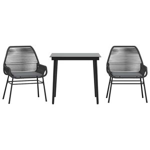 vidaXL 3 Piece Garden Dining Set with Cushions Black Poly Rattan Glass