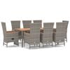 vidaXL 9 Piece Garden Dining Set with Cushions Grey Poly Rattan