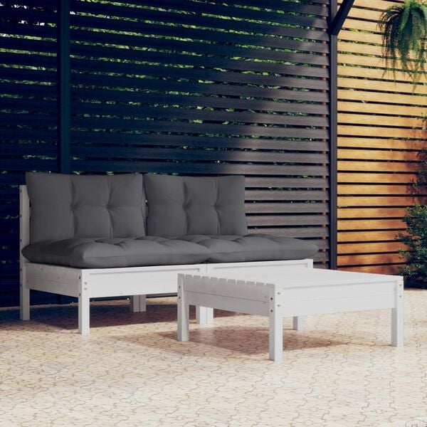 vidaXL 3 Piece Garden Lounge Set with Anthracite Cushions Pinewood