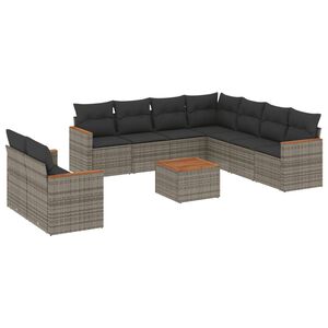 vidaXL 10 Piece Garden Sofa Set with Cushions Grey Poly Rattan