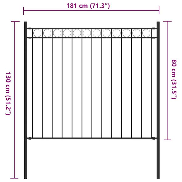 vidaXL Garden Fence Steel 1.81x0.8 m Black