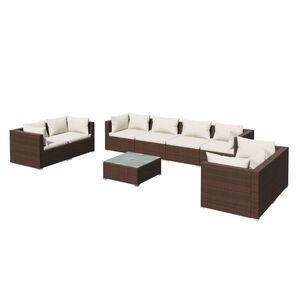 vidaXL 9 Piece Garden Lounge Set with Cushions Poly Rattan Brown
