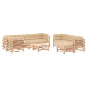 vidaXL 10 Piece Garden Lounge Set with Cushions Solid Wood