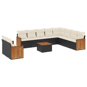 vidaXL 11 Piece Garden Sofa Set with Cushions Black Poly Rattan