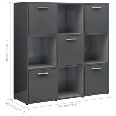 vidaXL Book Cabinet High Gloss Grey 90x30x90 cm Engineered Wood