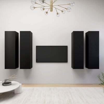 vidaXL TV Cabinets 4 pcs Black 30.5x30x110 cm Engineered Wood