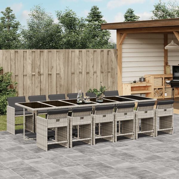 vidaXL 13 Piece Garden Dining Set with Cushions Light Grey Poly Rattan