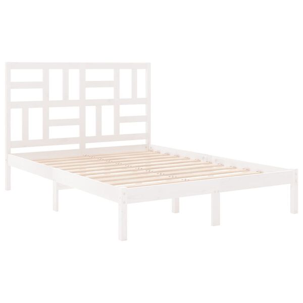 vidaXL Bed Frame without Mattress White Solid Wood 135x190 cm Double