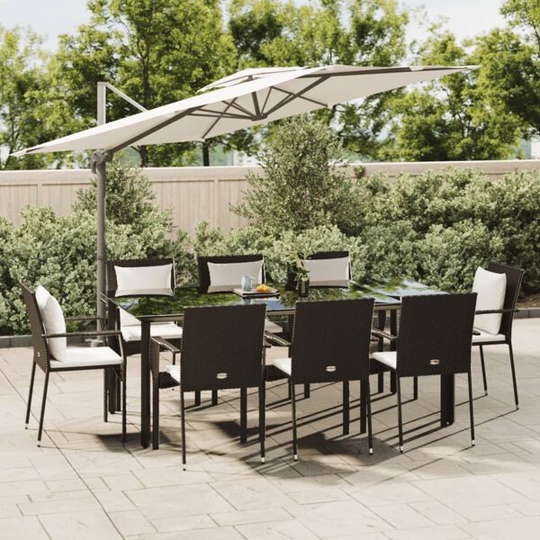 vidaXL 9 Piece Garden Dining Set with Cushions Black Poly Rattan