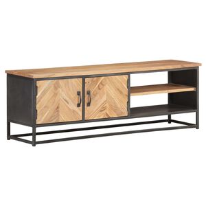 vidaXL TV Cabinet | Natural wood, Grey | Solid acacia wood, Steel | 120 cm wide