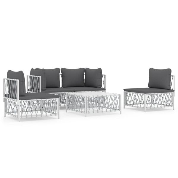 vidaXL 5 Piece Garden Lounge Set with Cushions White Steel