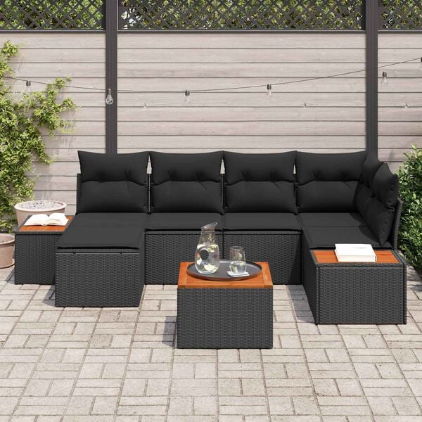 vidaXL Garden Sofa Set with Cushion 7 pcs Black Poly Rattan
