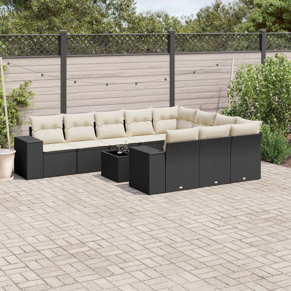 vidaXL 11 Piece Garden Sofa Set with Cushions Black Poly Rattan