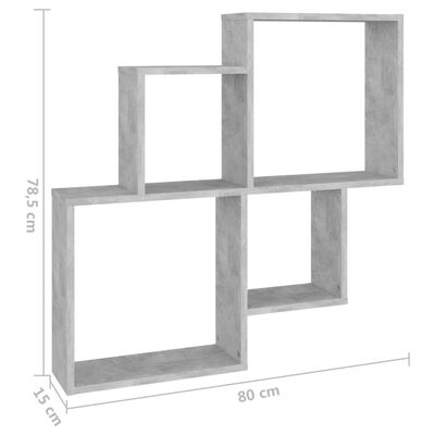 vidaXL Wall Cube Shelf Concrete Grey 80x15x78.5 cm Engineered Wood