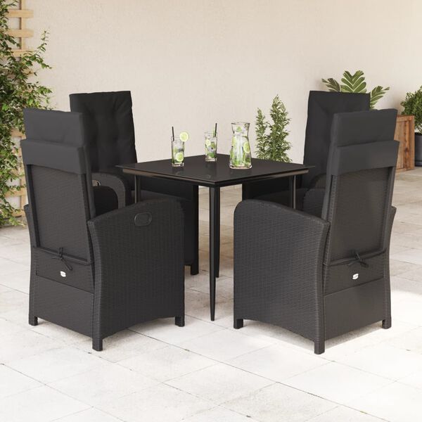 vidaXL 5 Piece Garden Dining Set with Cushions Black Poly Rattan