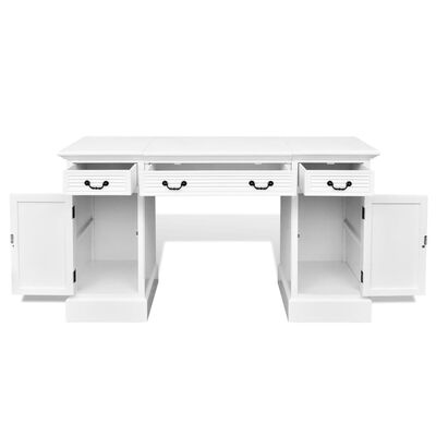 White Double Pedestal Desk with Cabinets and Drawers
