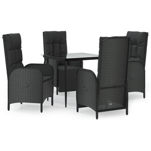vidaXL 5 Piece Garden Dining Set with Cushions Black Poly Rattan