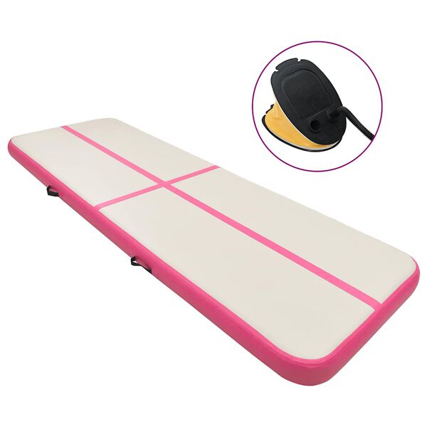 vidaXL Inflatable Gymnastics Mat with Pump 400x100x15 cm PVC Pink