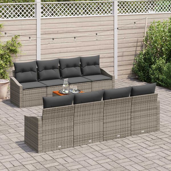 vidaXL Garden Sofa Set with Cushion 9 pcs Grey Poly Rattan