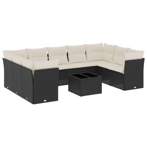 vidaXL 10 Piece Garden Sofa Set with Cushions Black Poly Rattan