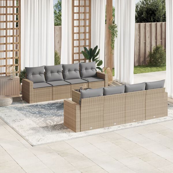 vidaXL 9 Piece Garden Sofa Set with Cushions Beige Poly Rattan