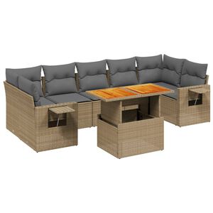 vidaXL 8 Piece Garden Sofa Set with Cushions Beige Poly Rattan