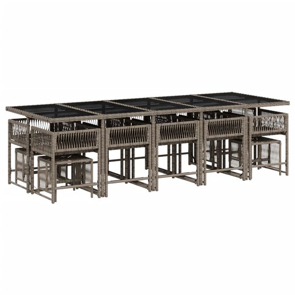 vidaXL 15 Piece Garden Dining Set with Cushions Grey Poly Rattan