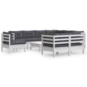 vidaXL 10 Piece Garden Lounge Set with Cushions White Solid Pinewood