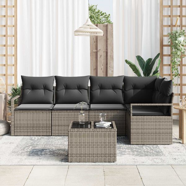 vidaXL Garden Sofa Set with Cushion with Storage 6 pcs Light Grey