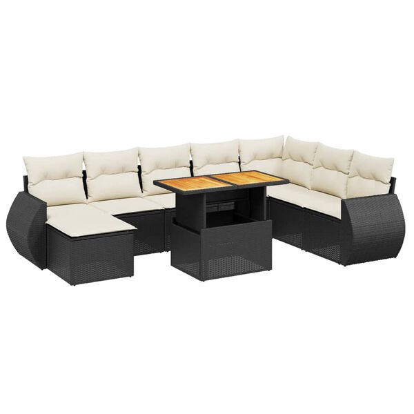 vidaXL 9 Piece Garden Sofa Set with Cushions Black Poly Rattan