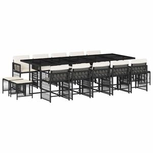 vidaXL 15 Piece Garden Dining Set with Cushions Black Poly Rattan