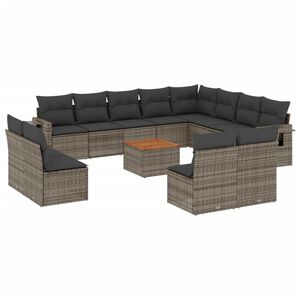 vidaXL 13 Piece Garden Sofa Set with Cushions Grey Poly Rattan