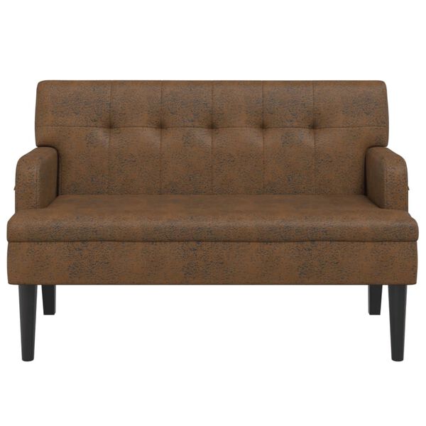 vidaXL Bench with Backrest Brown 112x65.5x75 cm Faux Suede Leather