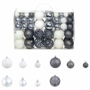vidaXL 100 Piece Christmas Ball Set 3/4/6 cm White/Grey