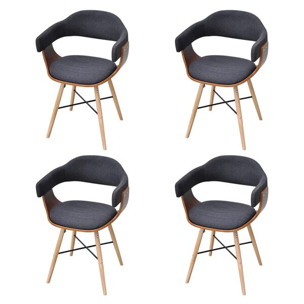 vidaXL Dining Chairs 4 pcs Dark Grey Bent Wood and Fabric