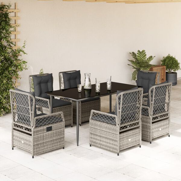 vidaXL 7 Piece Garden Dining Set with Cushions Grey Poly Rattan