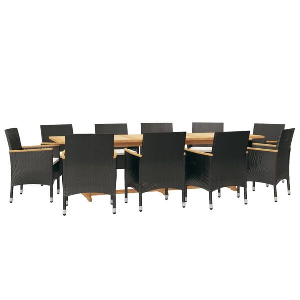 vidaXL 11 Piece Garden Dining Set with Cushions Black