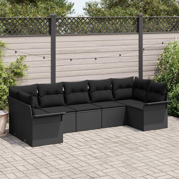 vidaXL Garden Sofa Set with Cushion 7 pcs Black Poly rattan