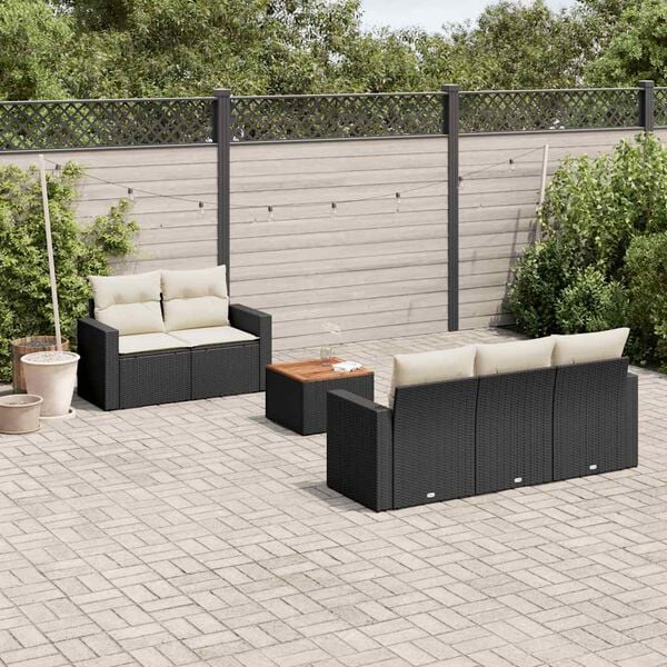 vidaXL 6 Piece Garden Sofa Set with Cushions Black Poly Rattan