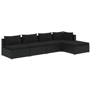 vidaXL 5 Piece Garden Lounge Set with Cushions Poly Rattan Black