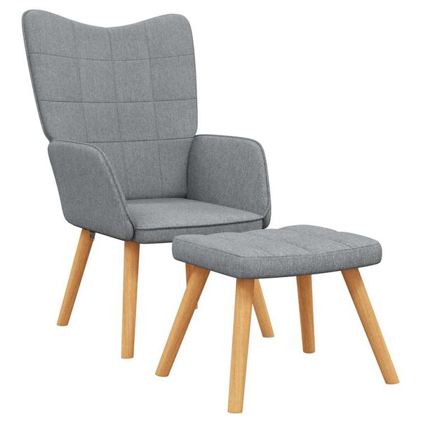 vidaXL Relaxing Chair with a Stool Light Grey Fabric
