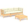 vidaXL 4 Piece Garden Lounge Set with Cream Cushions Pinewood