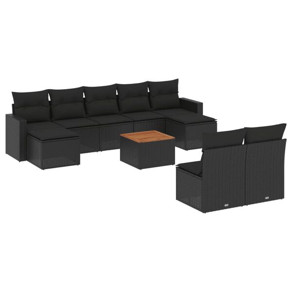 vidaXL 10 Piece Garden Sofa Set with Cushions Black Poly Rattan