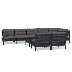 vidaXL 9 Piece Garden Lounge Set with Cushions Black Solid Pinewood