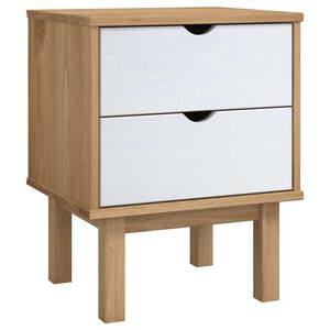 vidaXL Bedside Cabinet | Brown and White | Solid Pine Wood, Engineered Wood