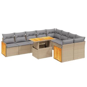 vidaXL 10 Piece Garden Sofa Set with Cushions Beige Poly Rattan
