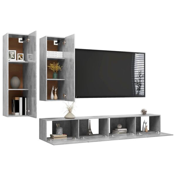 vidaXL 4 Piece TV Cabinet Set Concrete Grey Engineered Wood