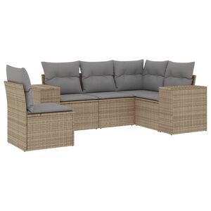 vidaXL 5 Piece Garden Sofa Set with Cushions Beige Poly Rattan