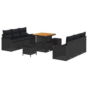 vidaXL Garden Sofa Set Height-Adjustable 9 pcs Black Poly Rattan