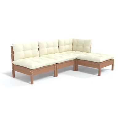 vidaXL 4 Piece Garden Lounge Set with Cushions Honey Brown Pinewood